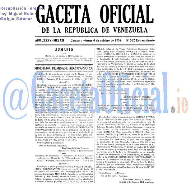 Gaceta Oficial 552 del 4 Octubre 1957