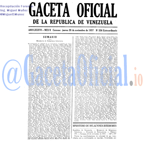 Gaceta Oficial 556 del 28 Noviembre 1957