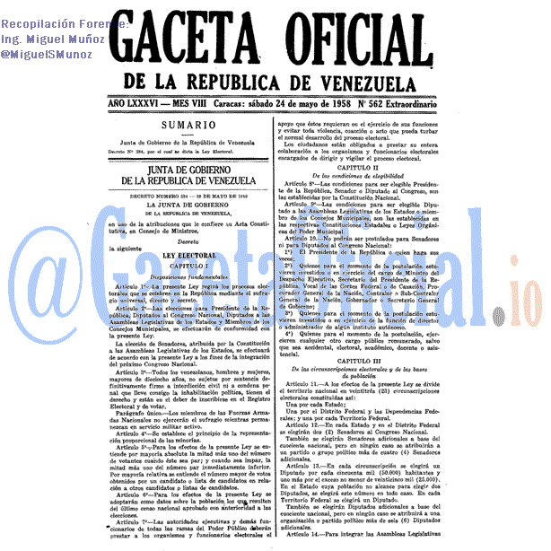 Gaceta Oficial 562 del 24 Mayo 1958