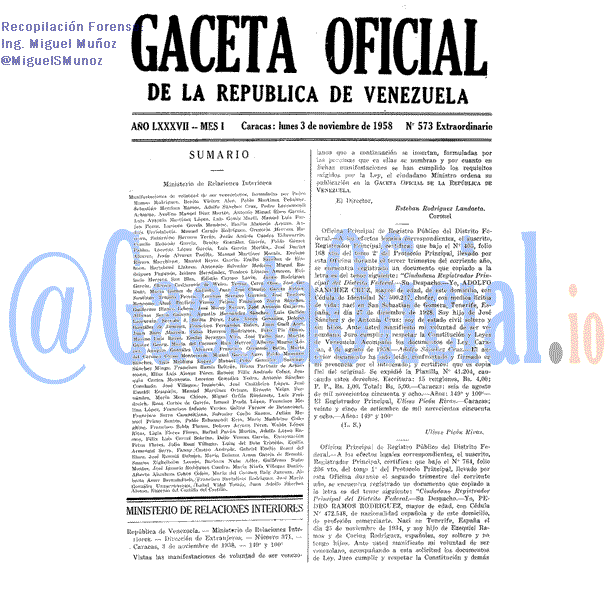 Gaceta Oficial 573 del 3 Noviembre 1958