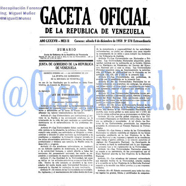 Gaceta Oficial 576 del 6 Diciembre 1958