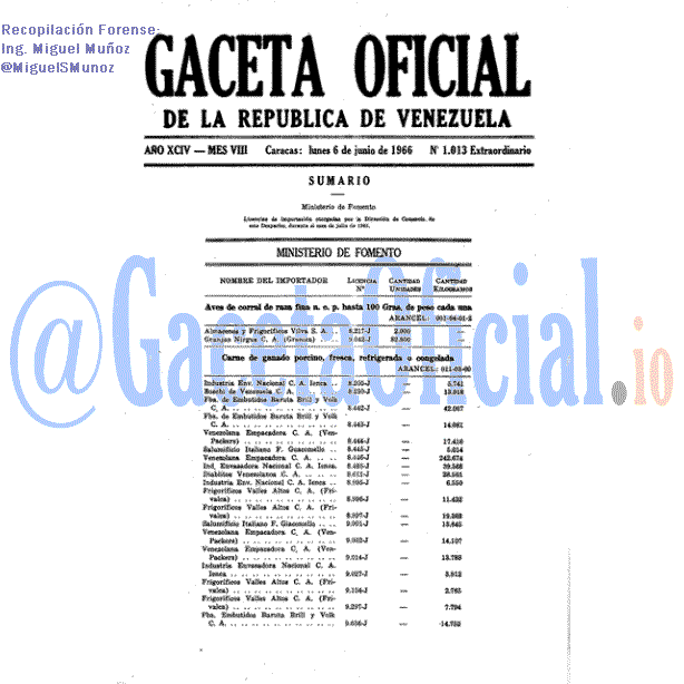 Gaceta Oficial 1013 del 6 Junio 1966
