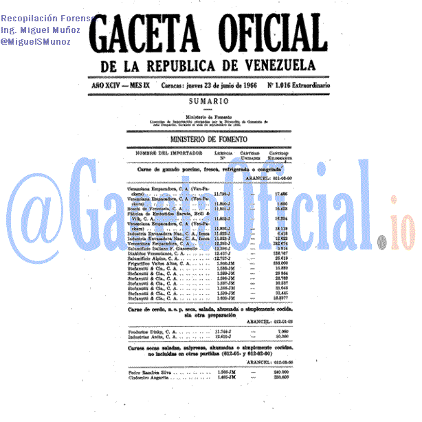 Gaceta Oficial 1016 del 23 Junio 1966