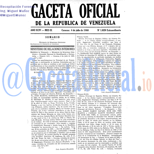 Gaceta Oficial 1020 del 4 Julio 1966