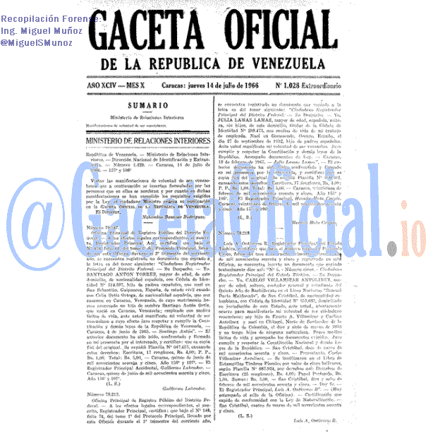 Gaceta Oficial 1028 del 14 Julio 1966