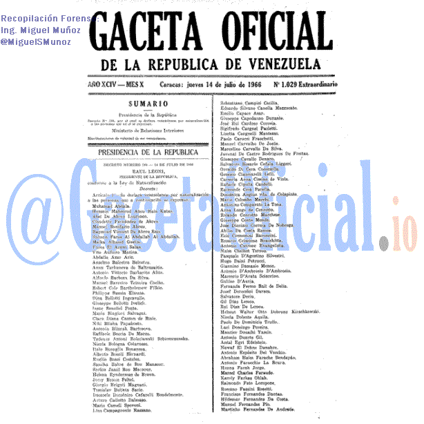 Gaceta Oficial 1029 del 14 Julio 1966
