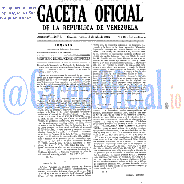 Gaceta Oficial 1031 del 15 Julio 1966