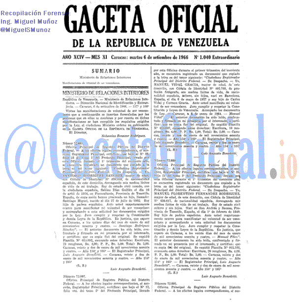 Gaceta Oficial 1040 del 6 Septiembre 1966