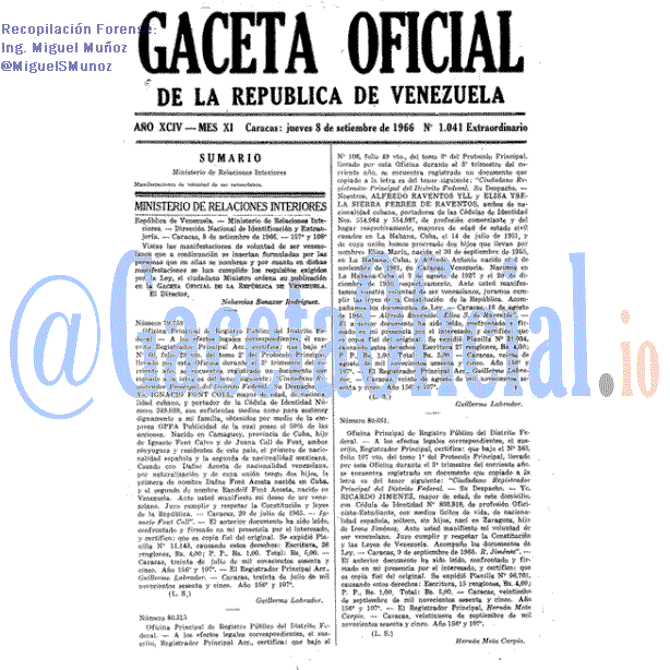 Gaceta Oficial 1041 del 8 Septiembre 1966