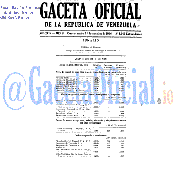 Gaceta Oficial 1043 del 13 Septiembre 1966