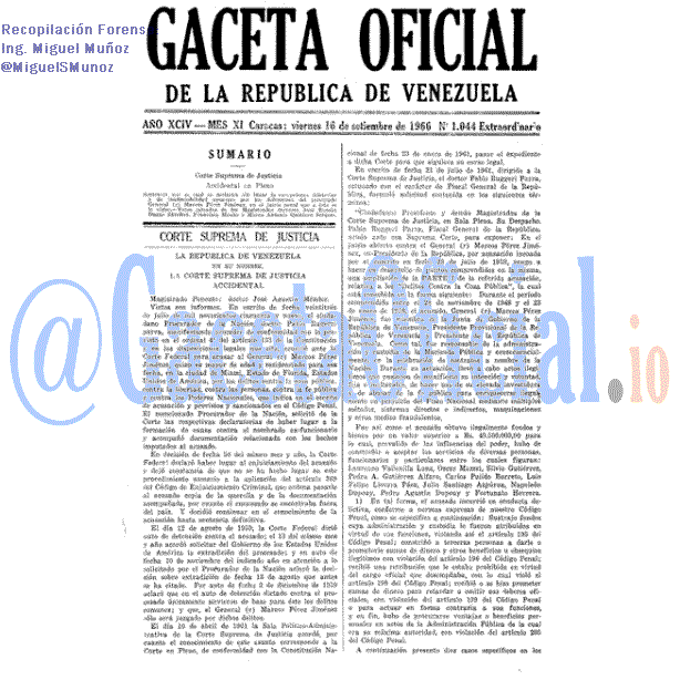Gaceta Oficial 1044 del 16 Septiembre 1966