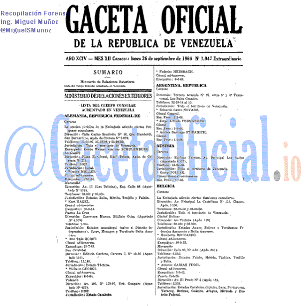 Gaceta Oficial 1047 del 26 Septiembre 1966