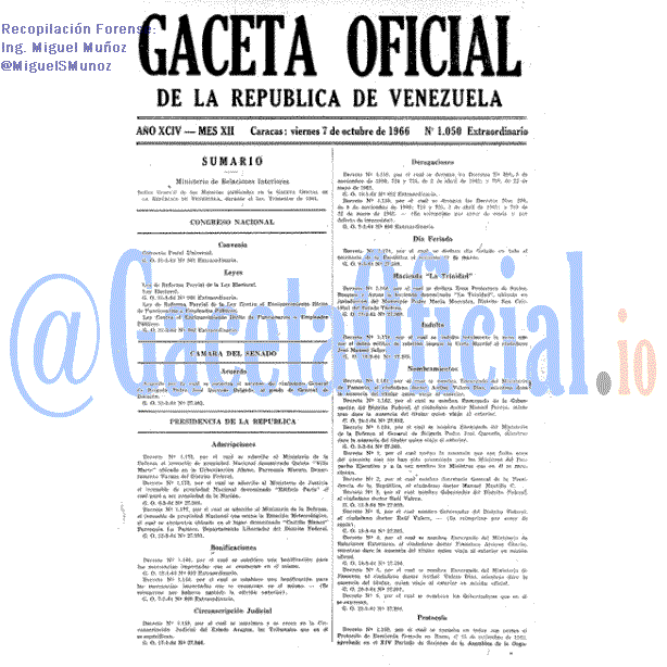 Gaceta Oficial 1050 del 7 Octubre 1966