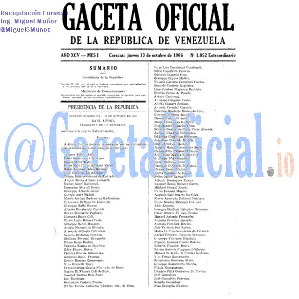 Gaceta Oficial 1052 del 13 Octubre 1966