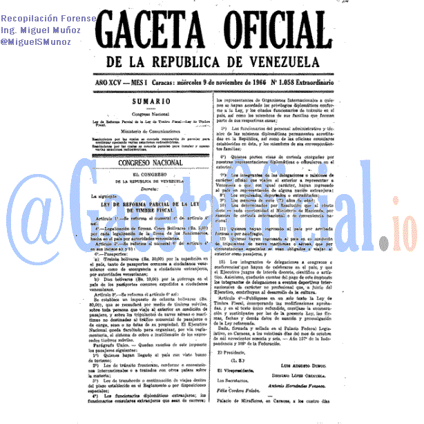Gaceta Oficial 1058 del 9 Noviembre 1966