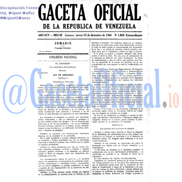 Gaceta Oficial 1068 del 22 Diciembre 1966
