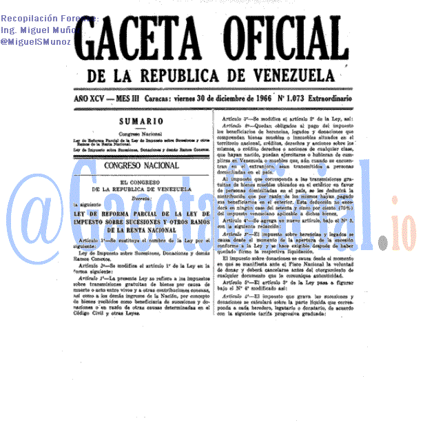 Gaceta Oficial 1073 del 30 Diciembre 1966