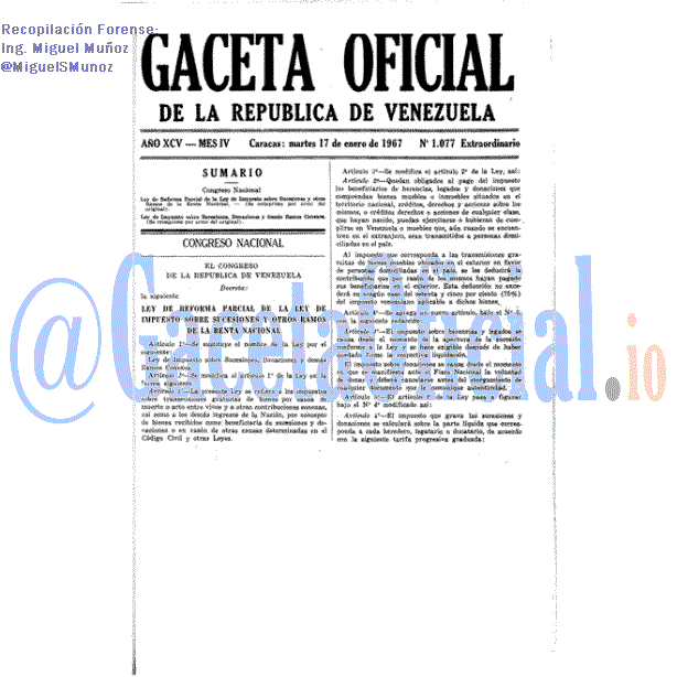 Gaceta Oficial 1077 del 17 Enero 1967