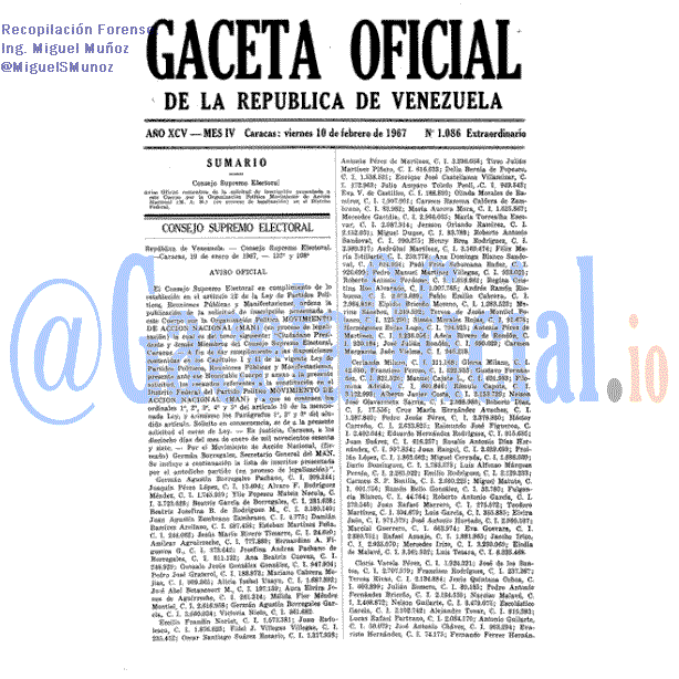 Gaceta Oficial 1086 del 10 Febrero 1967