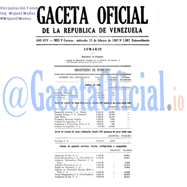 Gaceta Oficial 1087 del 15 Febrero 1967