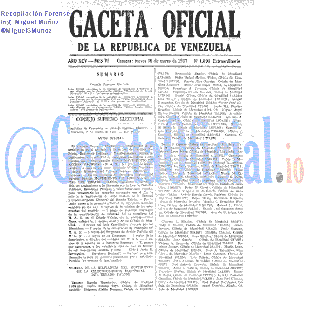 Gaceta Oficial 1091 del 30 Marzo 1967