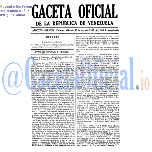 Gaceta Oficial 1104 del 17 Mayo 1967