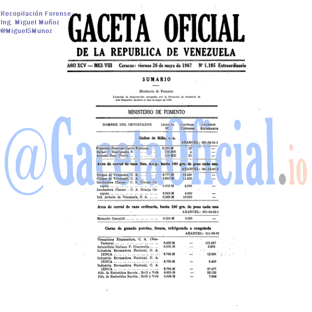 Gaceta Oficial 1105 del 26 Mayo 1967