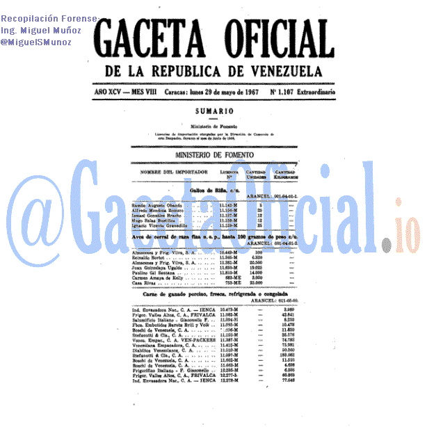 Gaceta Oficial 1107 del 29 Mayo 1967