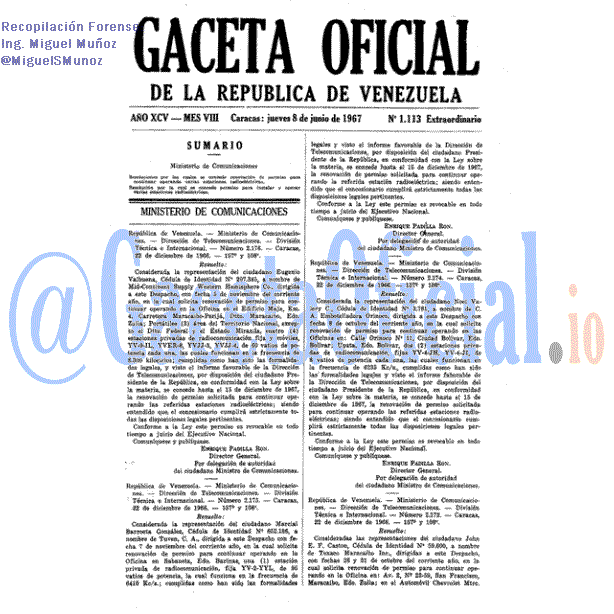 Gaceta Oficial 1113 del 8 Junio 1967