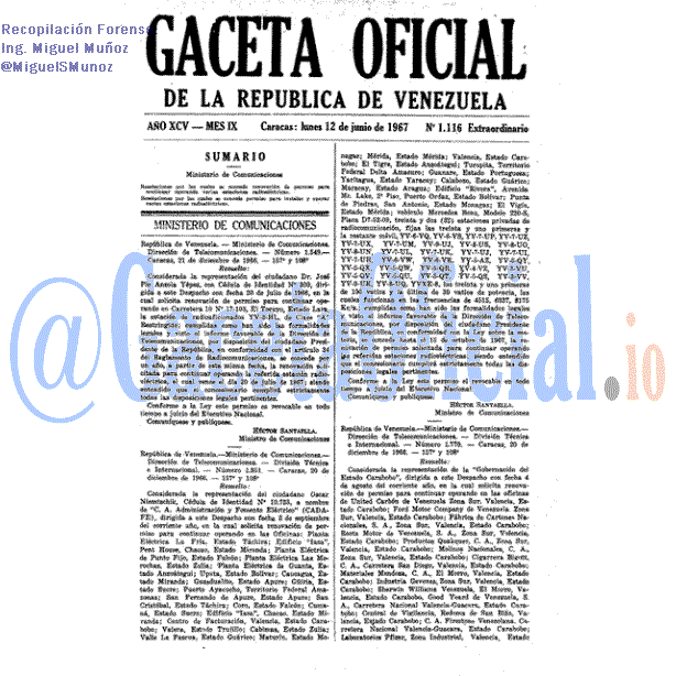 Gaceta Oficial 1116 del 12 Junio 1967