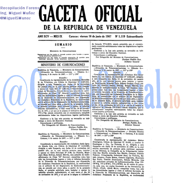 Gaceta Oficial 1119 del 16 Junio 1967