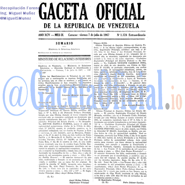 Gaceta Oficial 1124 del 7 Julio 1967