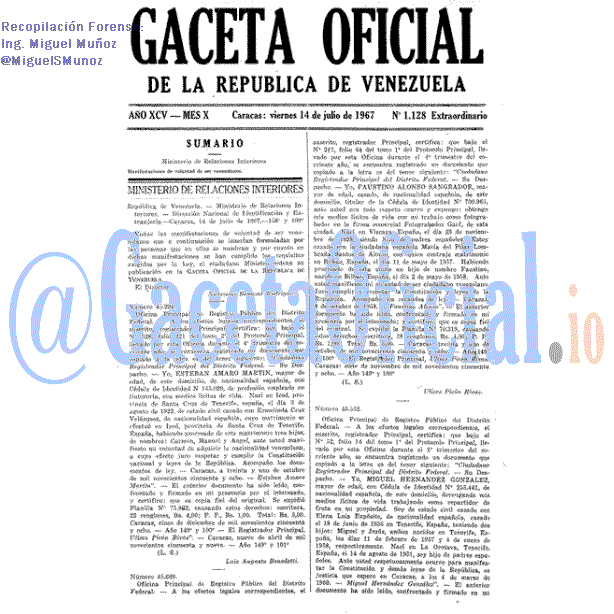 Gaceta Oficial 1128 del 14 Julio 1967