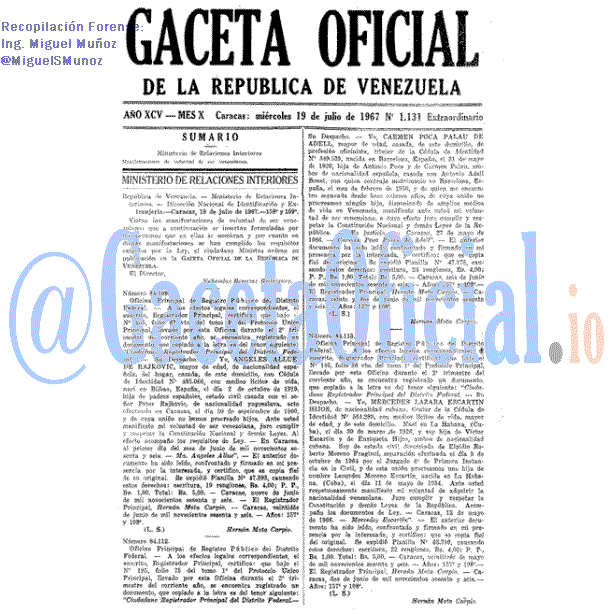 Gaceta Oficial 1131 del 19 Julio 1967