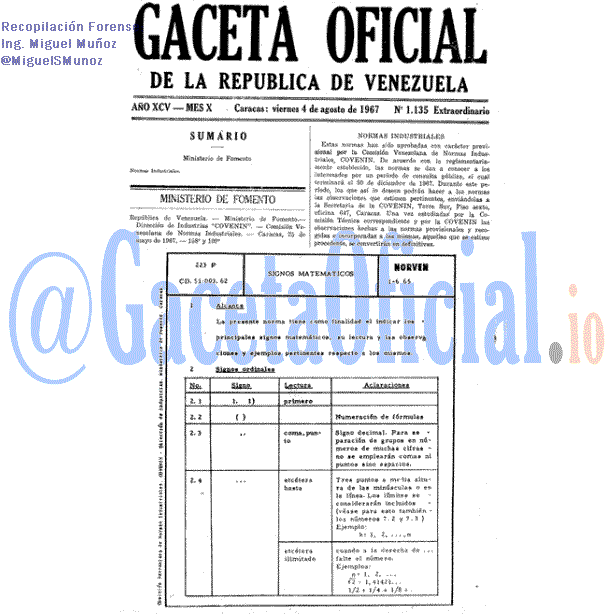 Gaceta Oficial 1135 del 4 Agosto 1967