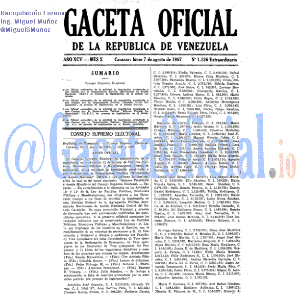 Gaceta Oficial 1136 del 7 Agosto 1967