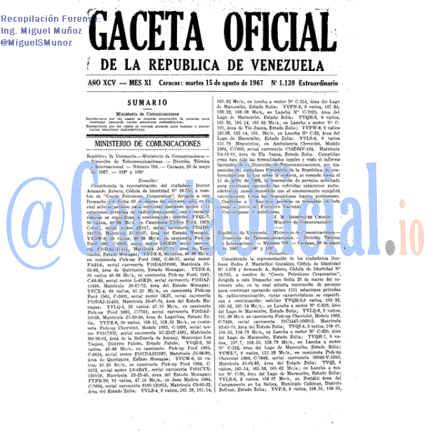 Gaceta Oficial 1139 del 15 Agosto 1967