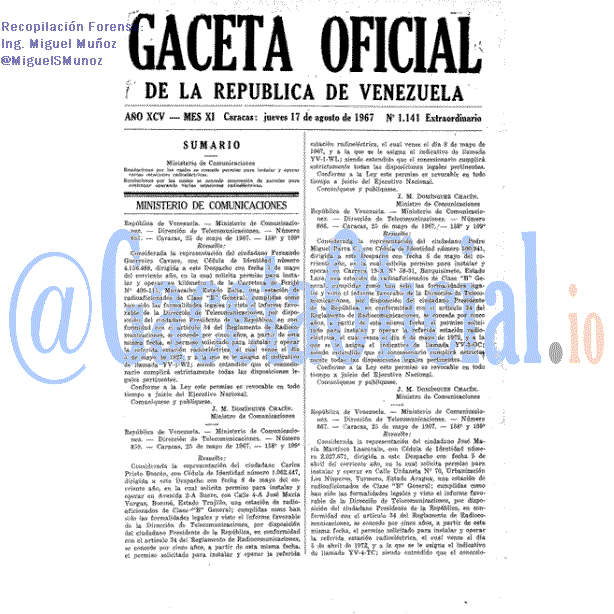 Gaceta Oficial 1141 del 17 Agosto 1967