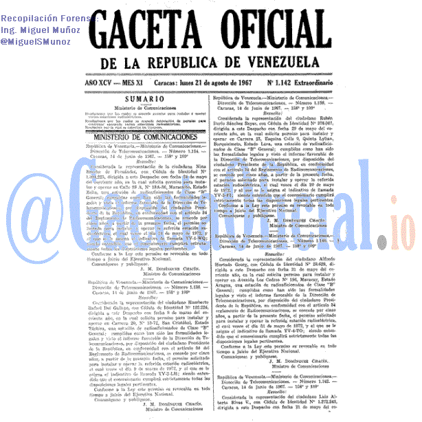 Gaceta Oficial 1142 del 21 Agosto 1967