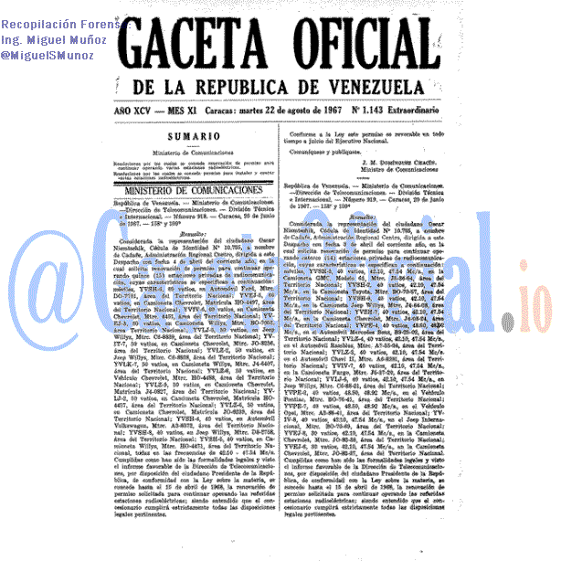 Gaceta Oficial 1143 del 22 Agosto 1967