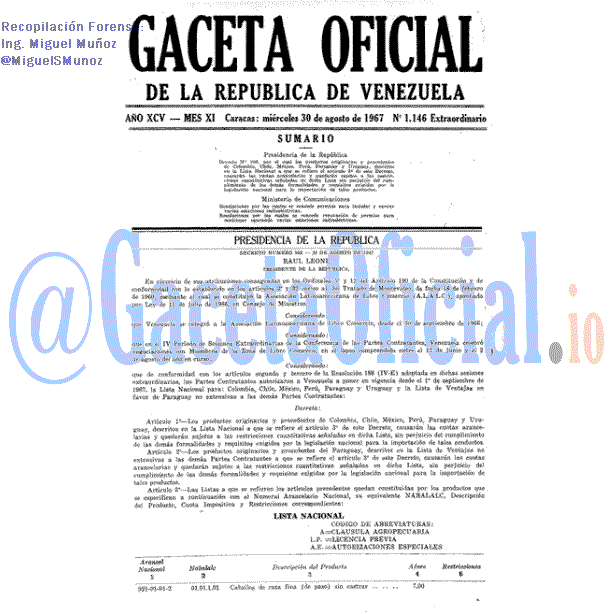 Gaceta Oficial 1146 del 30 Agosto 1967