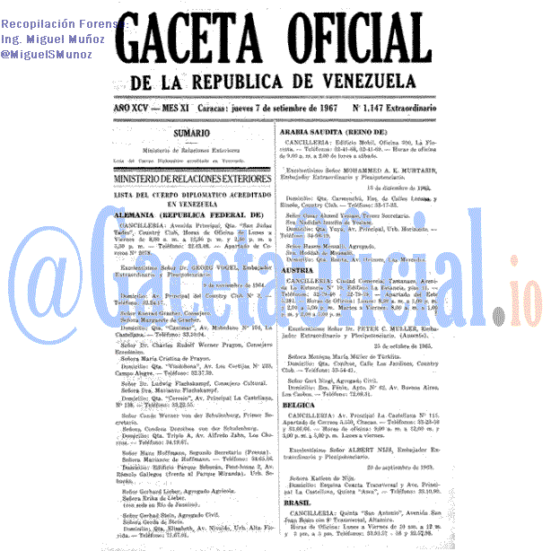 Gaceta Oficial 1147 del 7 Septiembre 1967