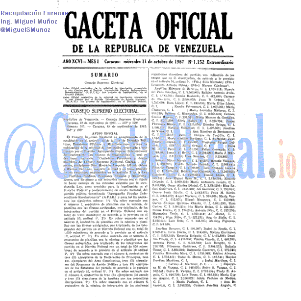 Gaceta Oficial 1152 del 11 Octubre 1967