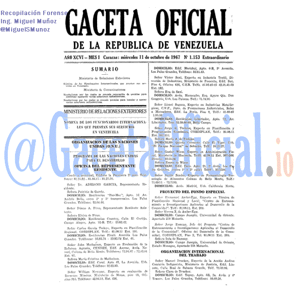 Gaceta Oficial 1153 del 11 Octubre 1967