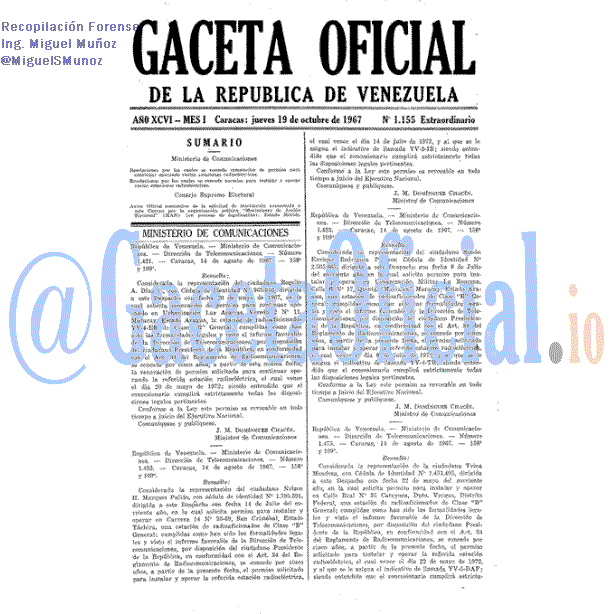 Gaceta Oficial 1155 del 19 Octubre 1967