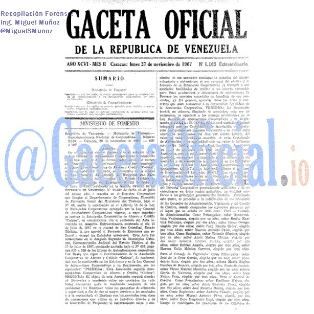 Gaceta Oficial 1165 del 27 Noviembre 1967