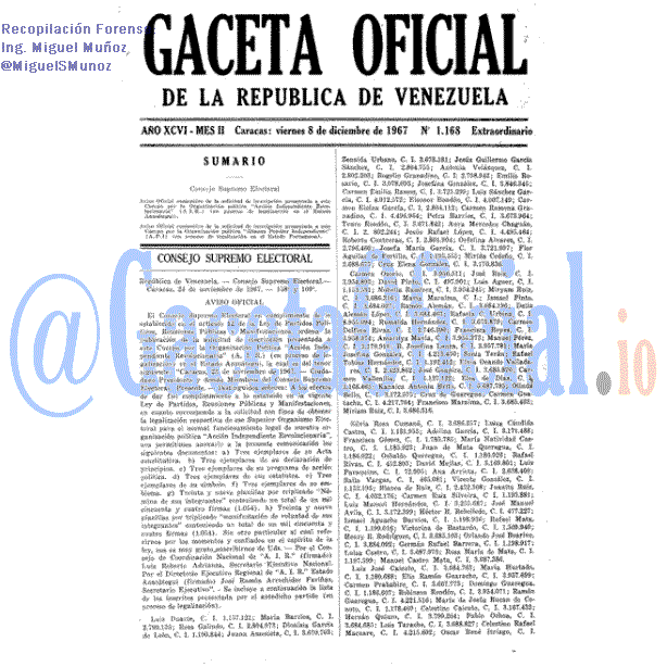 Gaceta Oficial 1168 del 8 Diciembre 1967