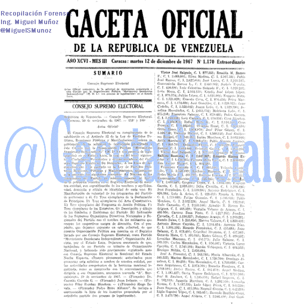 Gaceta Oficial 1170 del 12 Diciembre 1967