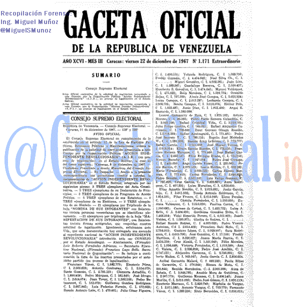 Gaceta Oficial 1171 del 22 Diciembre 1967