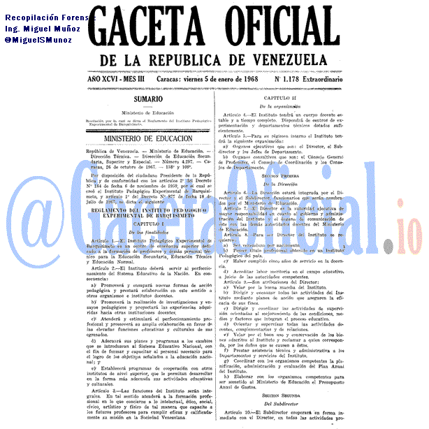 Gaceta Oficial 1178 del 5 Enero 1968